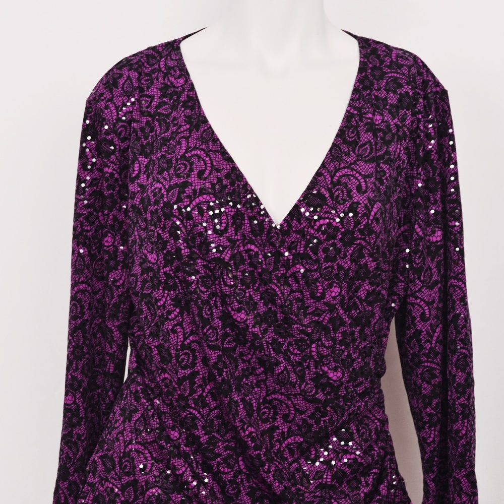 MSK Long Sleeve Shiny Purple Blouse (L)